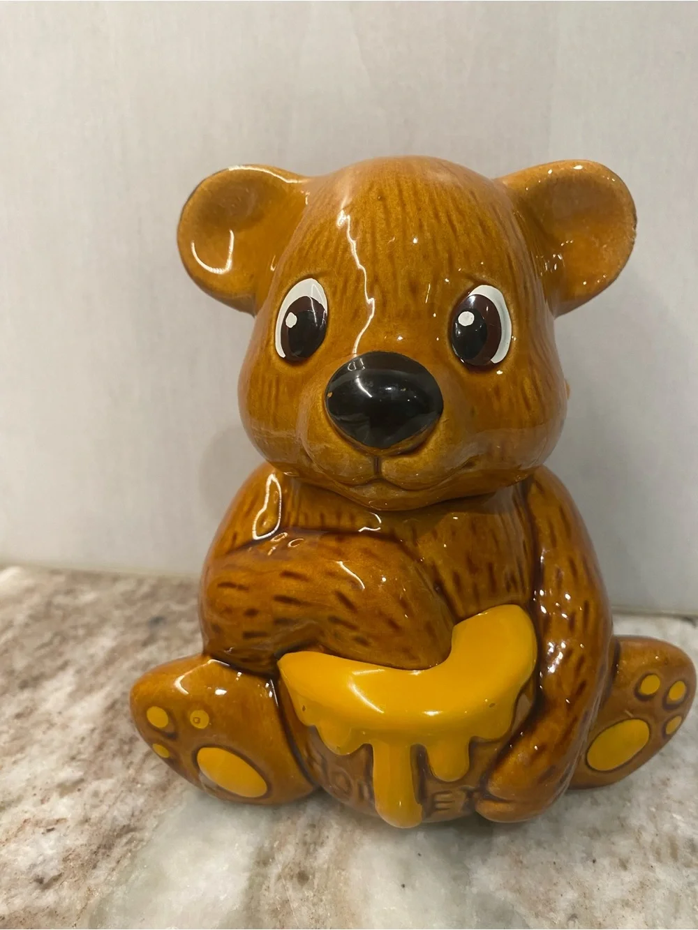 Vintage 1982 Houston Foods Ceramic Teddy Bear Honey Pot Jar with Dipper - Unused